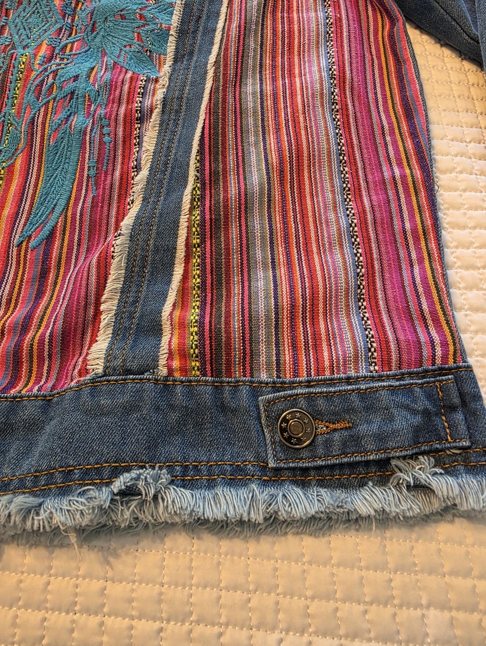 Savanna Jane Denim Western Jacket with Pink & Red Striped Yoke Embroidered Back - Picture 9 of 14